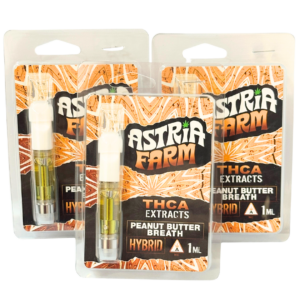 Picture of three vape cartridges in plastic packaging.